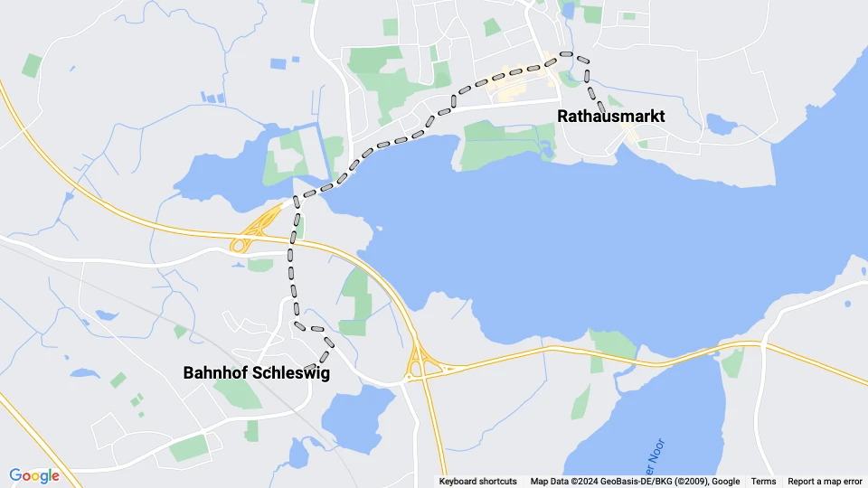 Schleswig tram line: Bahnhof Schleswig - Rathausmarkt route map
