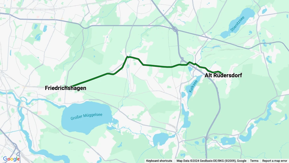 Schöneiche museum line: Friedrichshagen - Alt Rüdersdorf route map