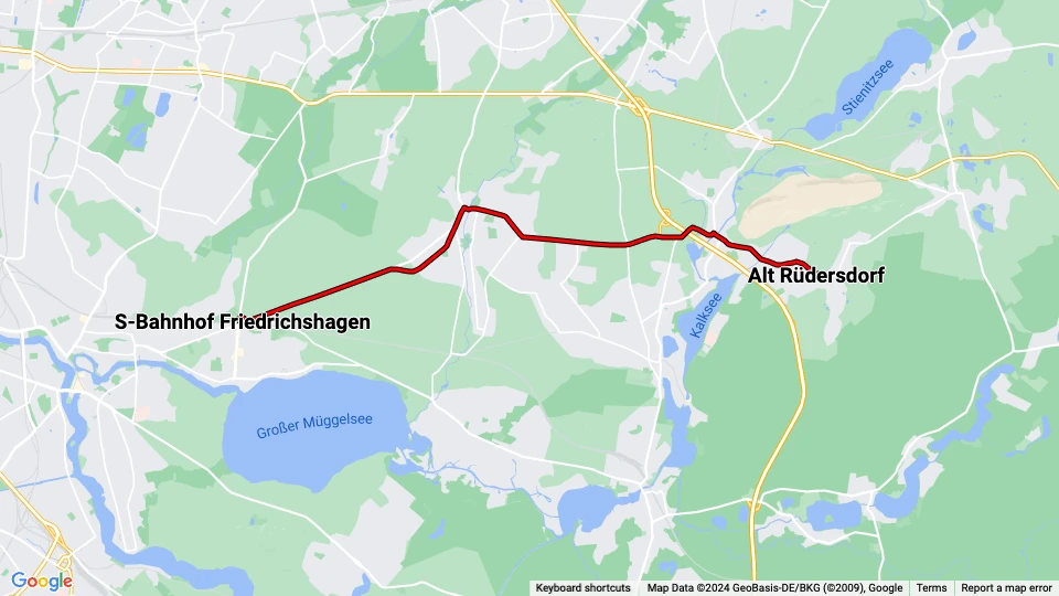 Schöneiche museum line: S-Bahnhof Friedrichshagen - Alt Rüdersdorf route map
