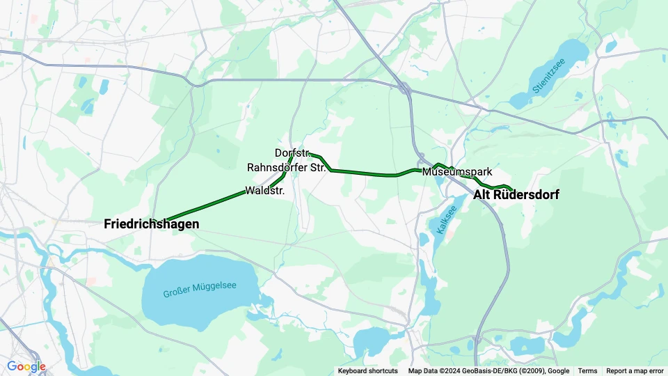 Schöneiche tram line 88: Friedrichshagen - Alt Rüdersdorf route map