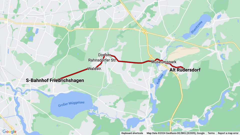 Schöneiche tram line 88: S-Bahnhof Friedrichshagen - Alt Rüdersdorf route map