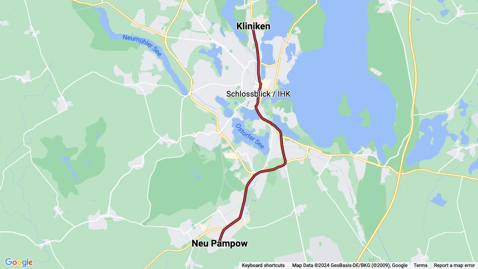 Schwerin tram line 4: Kliniken - Neu Pampow route map