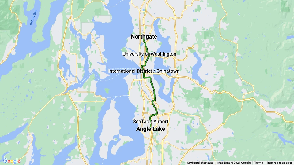 Seattle regional line 1: Angle Lake - Northgate route map