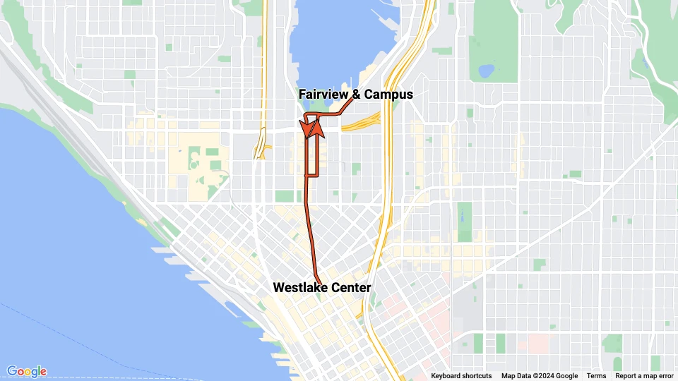 Seattle South Lake Union: Westlake Center - Fairview & Campus route map