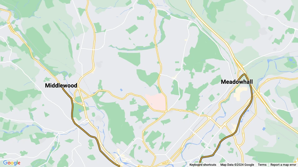 Sheffield Yellow Route: Middlewood - Meadowhall route map