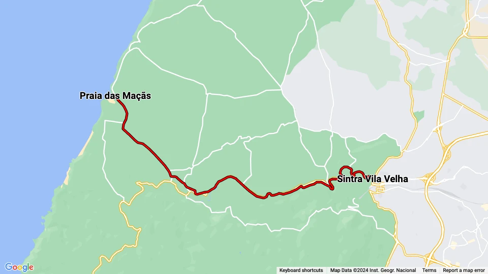 Sintra museum line Eléctrico de Sintra: Sintra Vila Velha - Praia das Maçãs route map