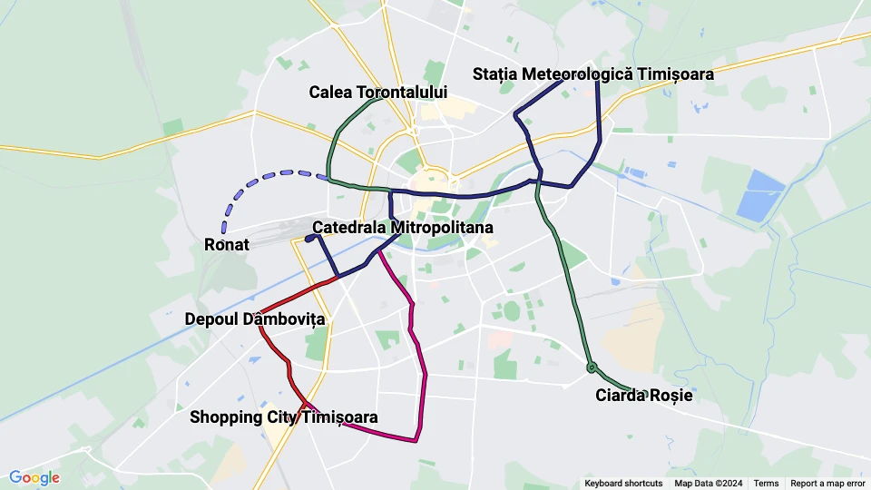 Societatea de Transport Public Timișoara (STPT) route map