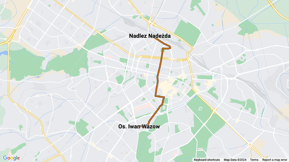 Sofia tram line 1: Nadlez Nadeżda - Os. Iwan Wazow route map