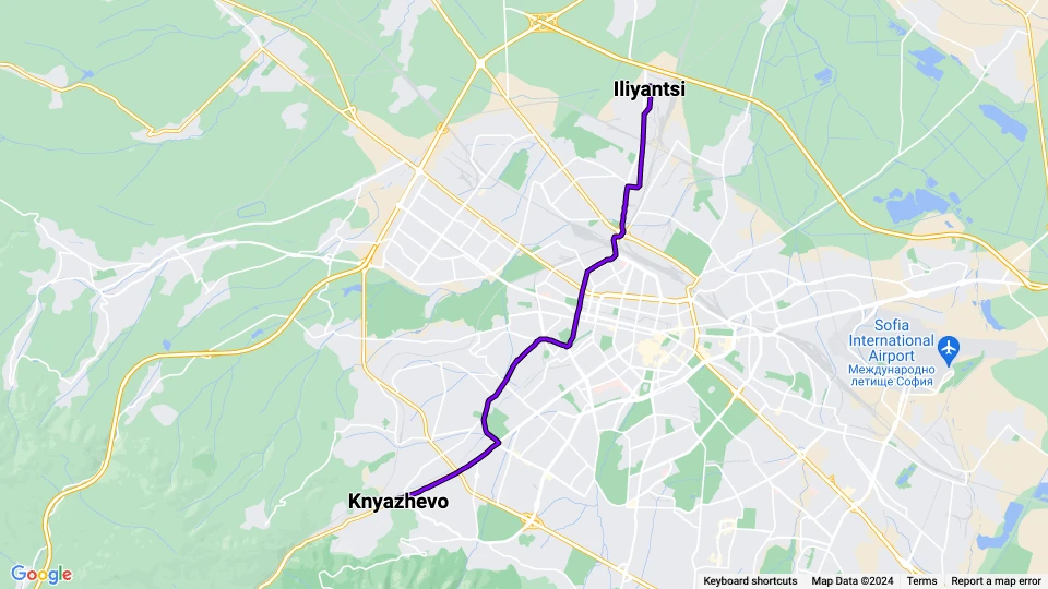 Sofia tram line 11: Knyazhevo - Iliyantsi route map