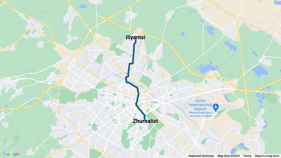 Sofia tram line 12: Iliyantsi - Zhurnalist route map