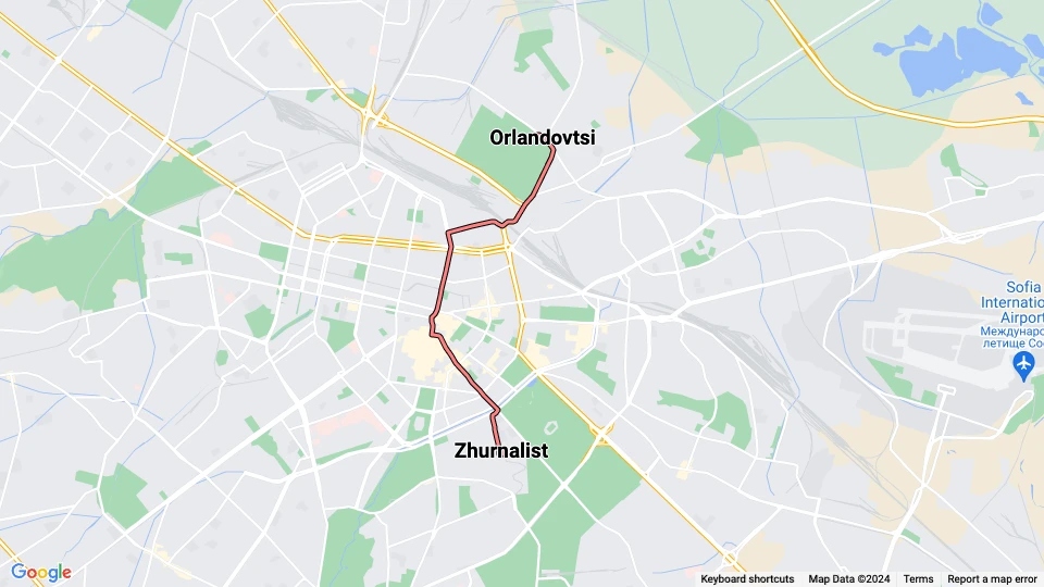 Sofia tram line 18: Zhurnalist - Orlandovtsi route map