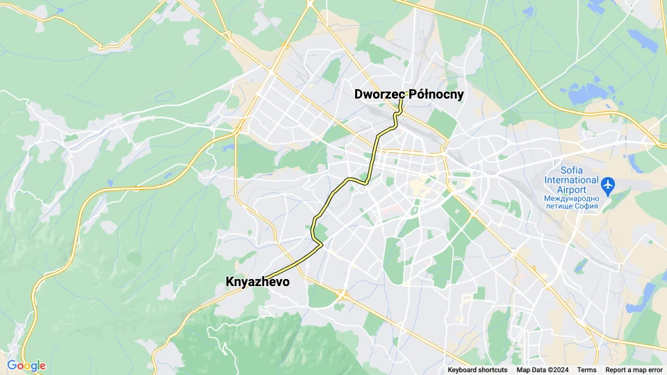 Sofia tram line 19: Knyazhevo - Dworzec Północny route map