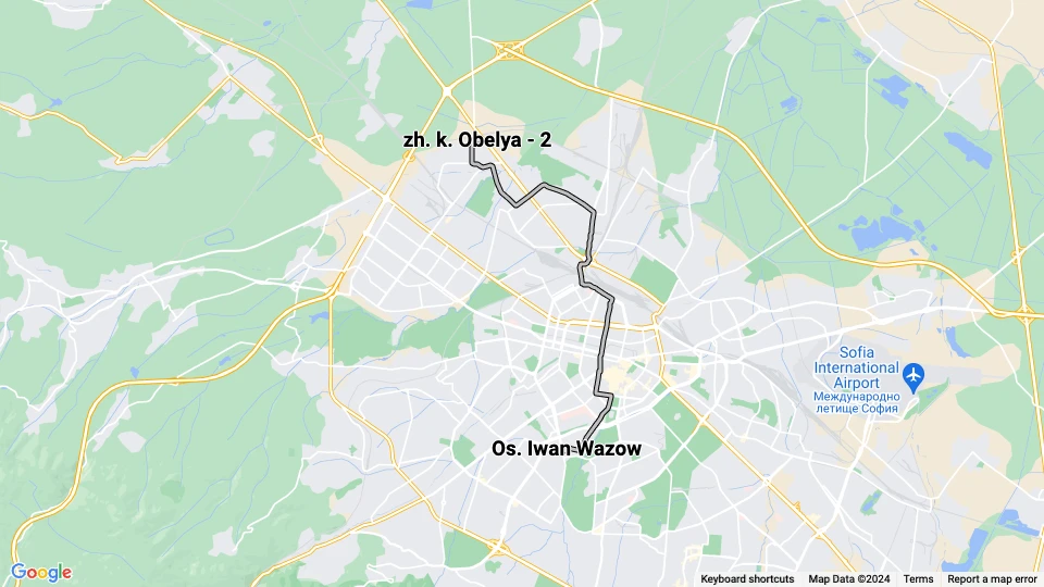 Sofia tram line 6: Os. Iwan Wazow - zh. k. Obelya - 2 route map