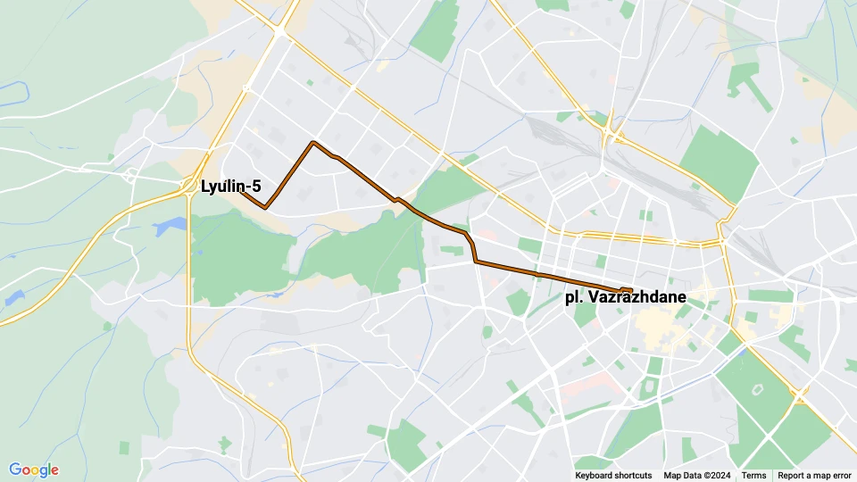 Sofia tram line 8: pl. Vazrazhdane - Lyulin-5 route map