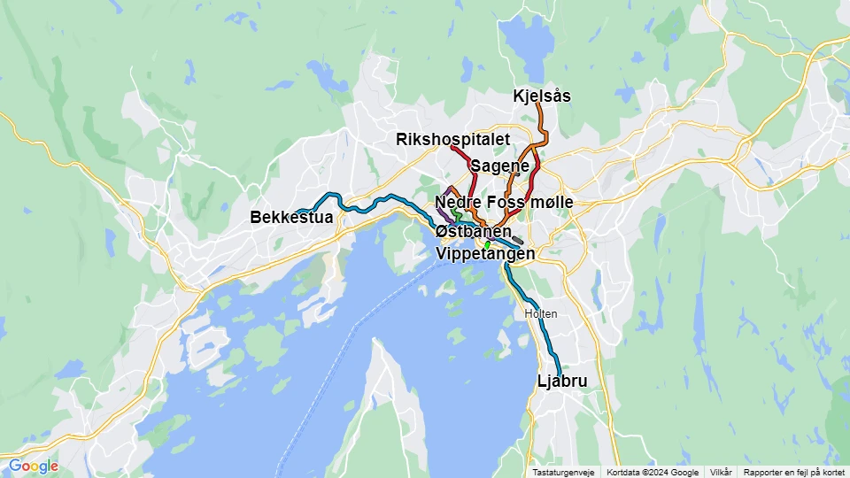 Sporveien route map