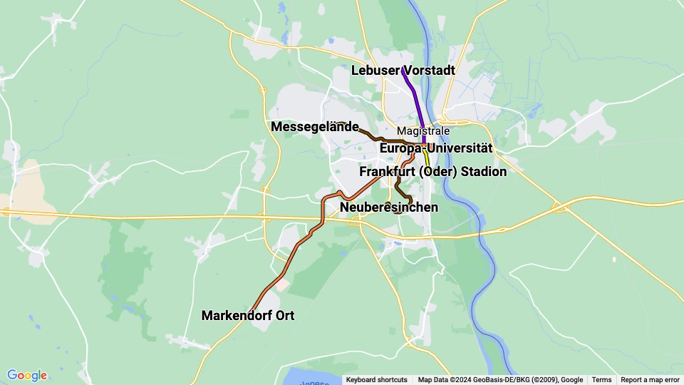 Stadtverkehrsgesellschaft Frankfurt (Oder) (SVF) route map