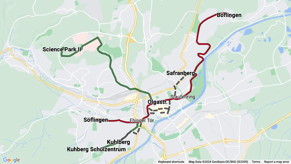 Stadtwerke Ulm/Neu-Ulm (SWU) route map