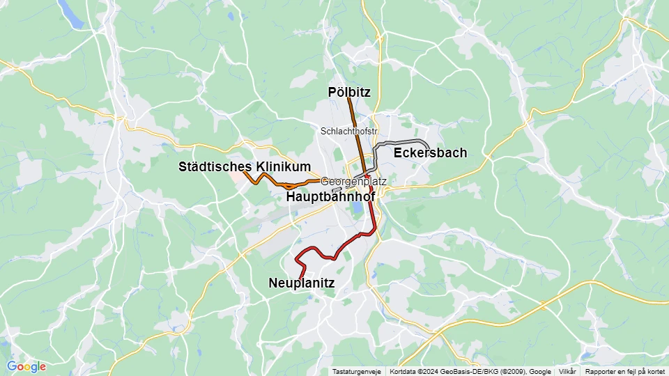 Städtische Verkehrsbetriebe Zwickau (SVZ) route map