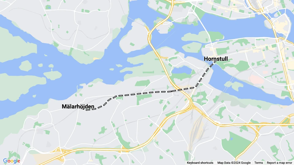 Stockholm extra line 23: Mälarhöjden - Hornstull route map