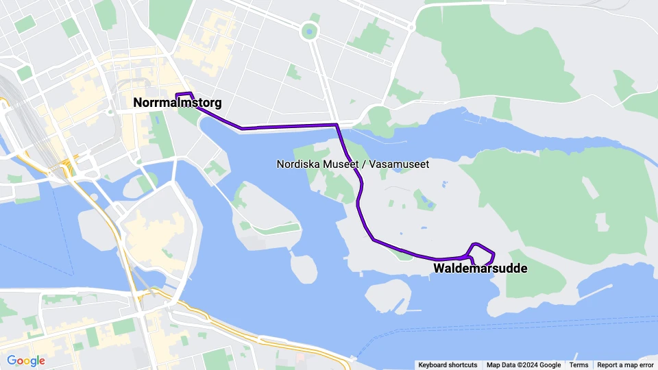 Stockholm restaurant line Cafetåget: Norrmalmstorg - Waldemarsudde route map