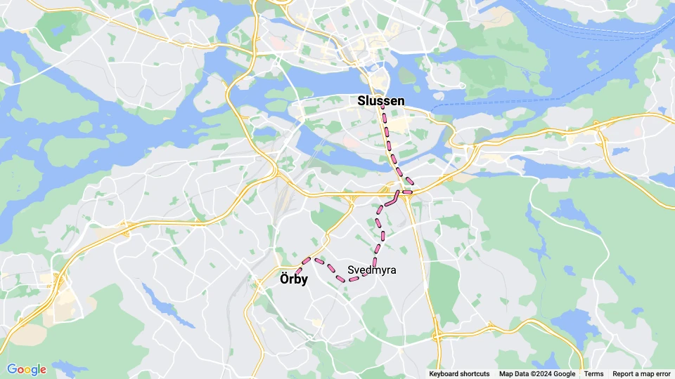 Stockholm tram line 19: Slussen - Örby route map
