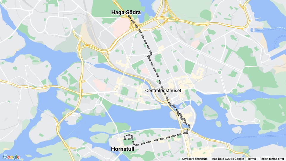 Stockholm tram line 3: Haga Södra - Hornstull route map