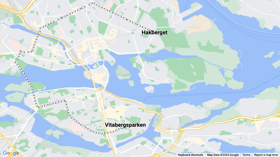 Stockholm tram line 4: Hakberget - Vitabergsparken route map