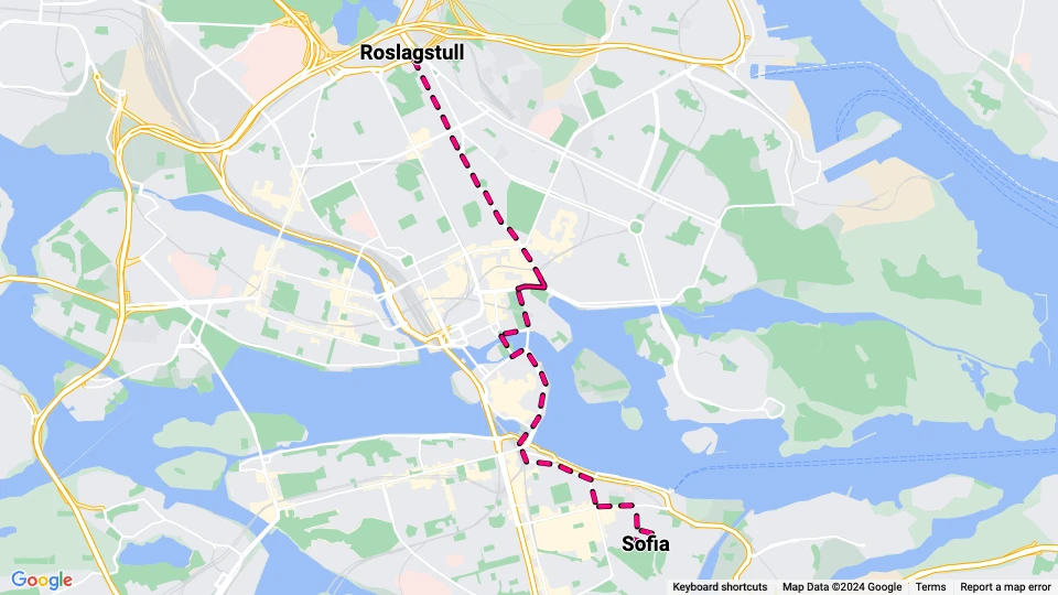 Stockholm tram line 6: Roslagstull - Sofia route map