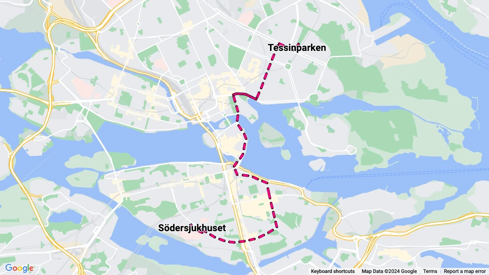 Stockholm tram line 8: Södersjukhuset - Tessinparken route map