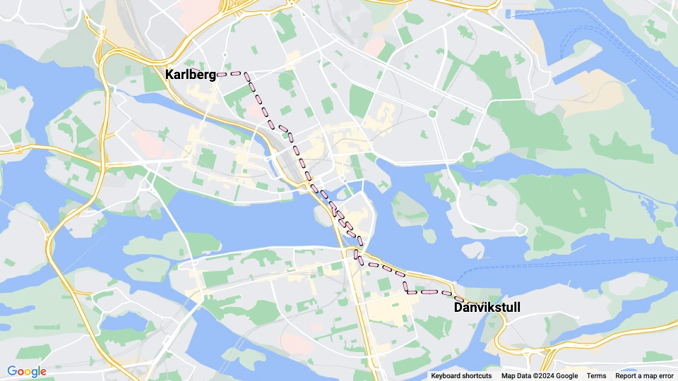 Stockholm tram line 9: Karlberg - Danvikstull route map