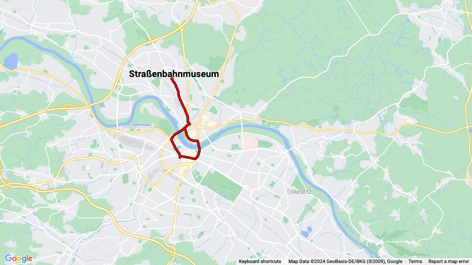Straßenbahnmuseum Dresden route map