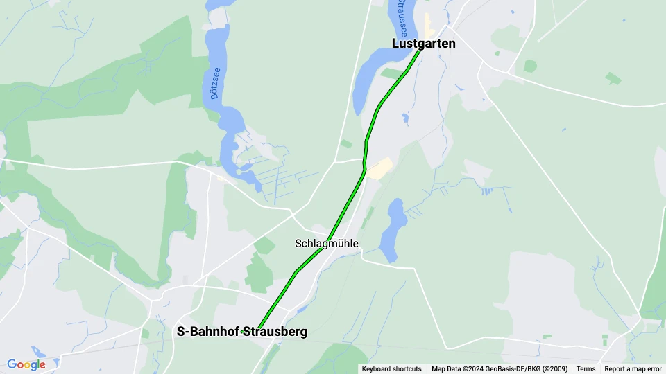 Strausberg tram line 89: S-Bahnhof Strausberg - Lustgarten route map
