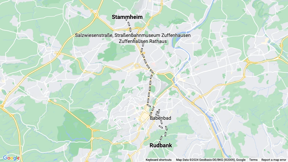 Stuttgart tram line 15: Rudbank - Stammheim route map