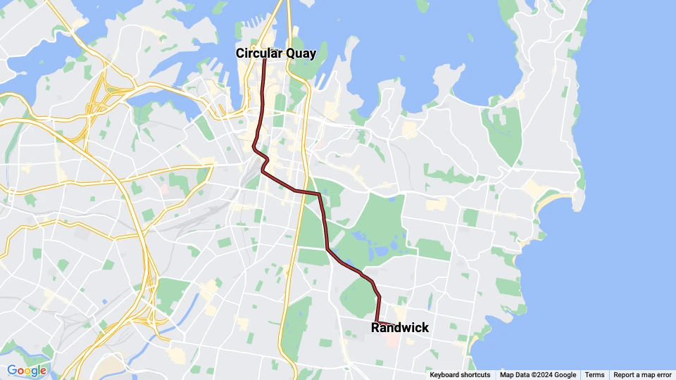 Sydney light rail line L2: Circular Quay - Randwick route map