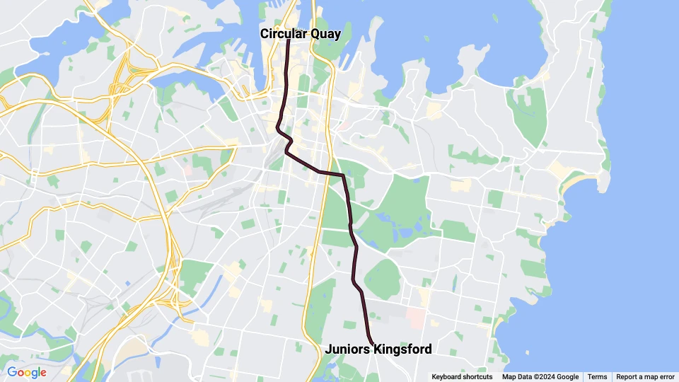 Sydney light rail line L3: Circular Quay - Juniors Kingsford route map