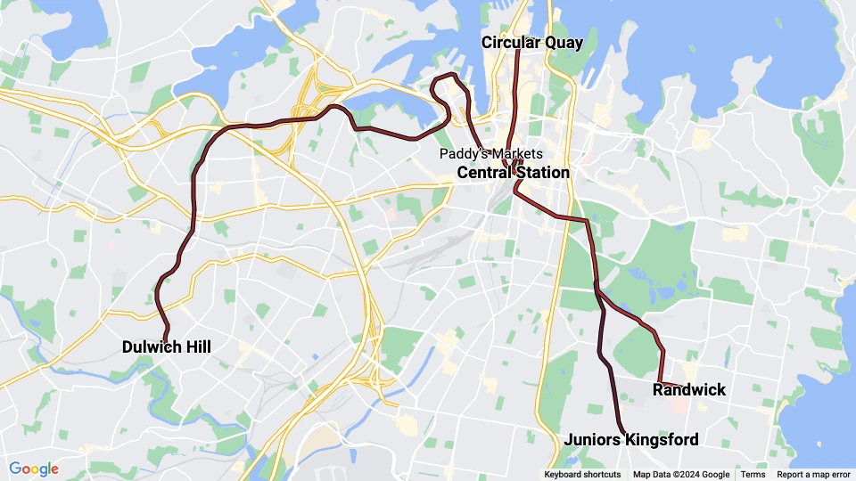 Sydney Light Rail route map