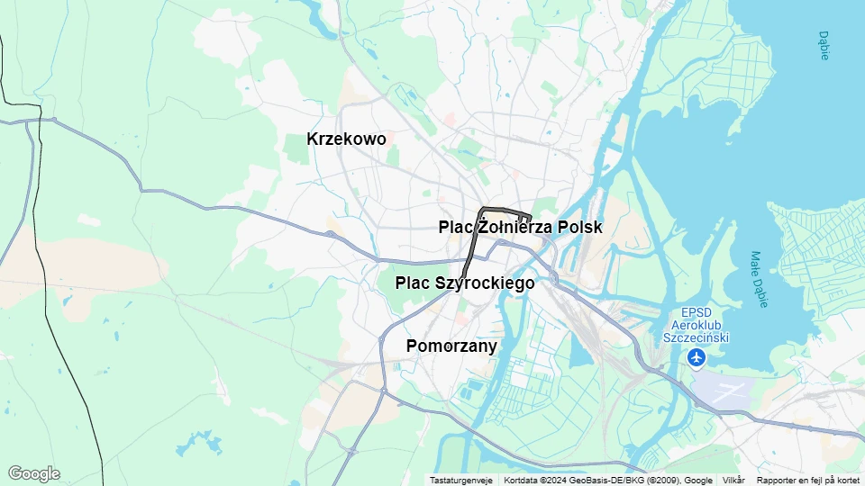 Szczecin extra line 4: Plac Szyrockiego - Plac Żołnierza Polsk route map