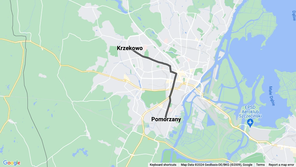 Szczecin extra line 4: Pomorzany - Krzekowo route map