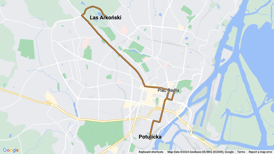 Szczecin tram line 1: Potulicka - Las Arkoński route map