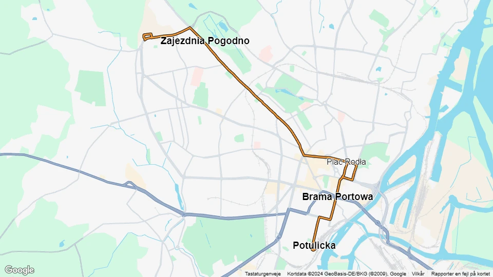 Szczecin tram line 1: Potulicka - Osiedle Zawadzkiego route map