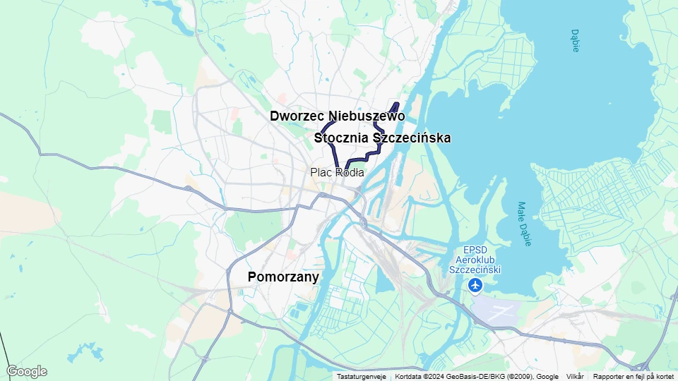 Szczecin tram line 11: Dworzec Niebuszewo - Ludowa route map