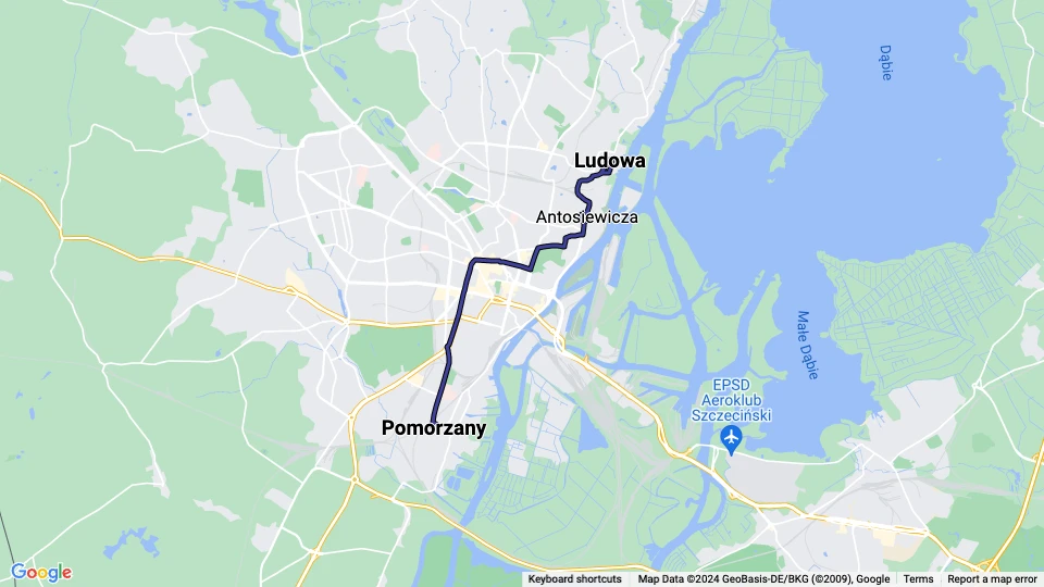 Szczecin tram line 11: Pomorzany - Ludowa route map