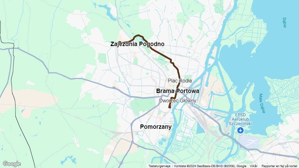 Szczecin tram line 3: Pomorzany - Osiedle Zawadzkiego route map