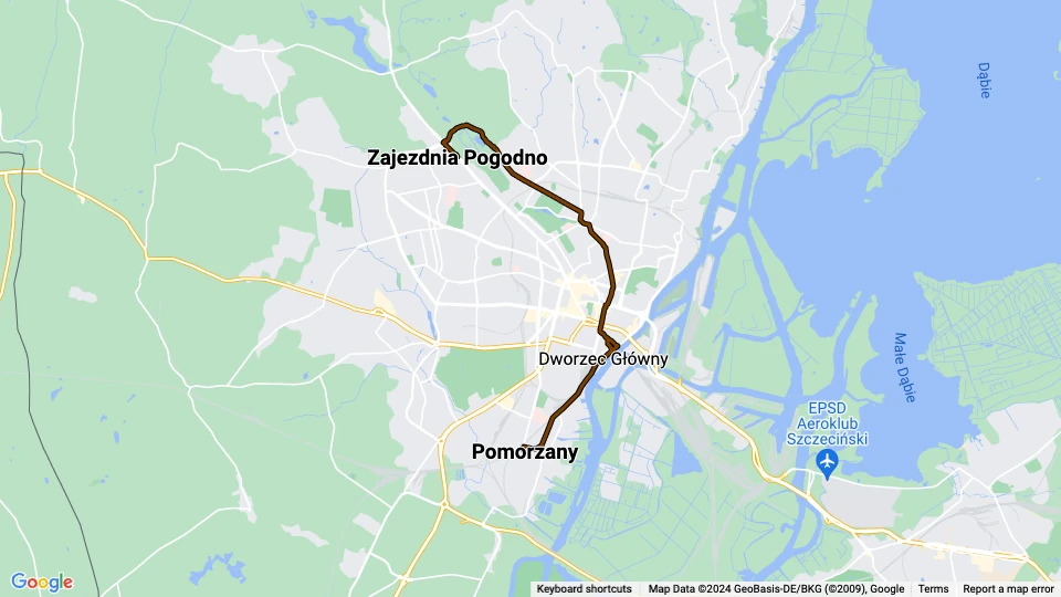 Szczecin tram line 3: Pomorzany - Zajezdnia Pogodno route map