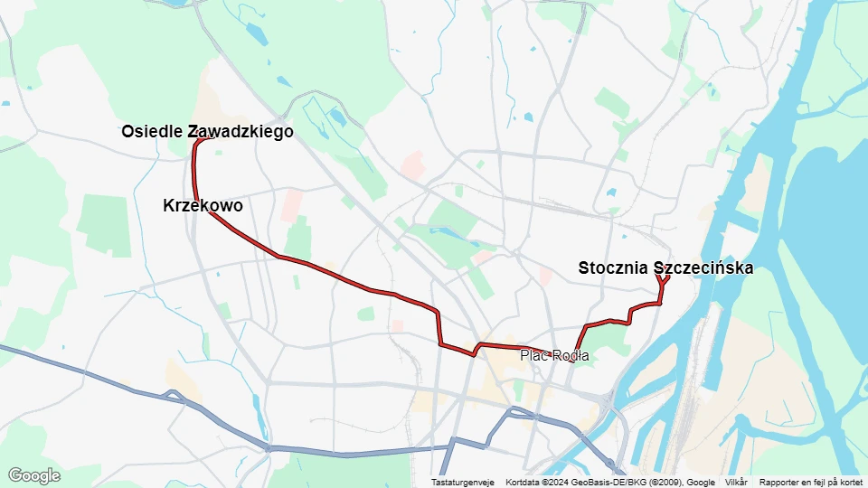 Szczecin tram line 5: Osiedle Zawadzkiego - Stocznia Szczecińska route map