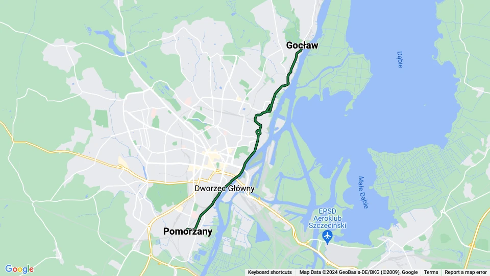 Szczecin tram line 6: Pomorzany - Gocław route map