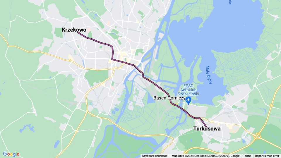 Szczecin tram line 7: Turkusowa - Krzekowo route map