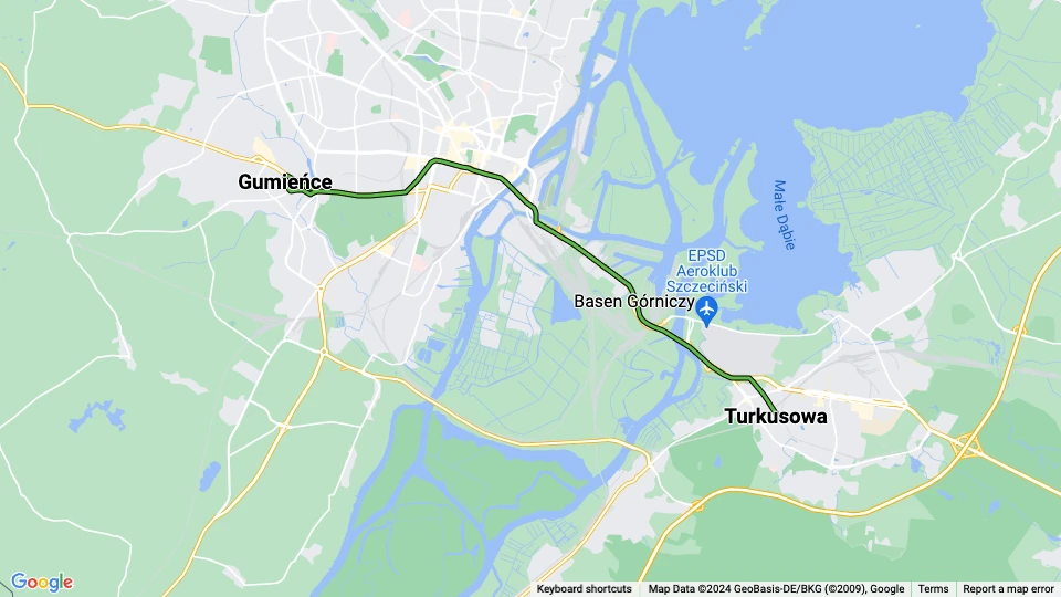 Szczecin tram line 8: Turkusowa - Gumieńce route map