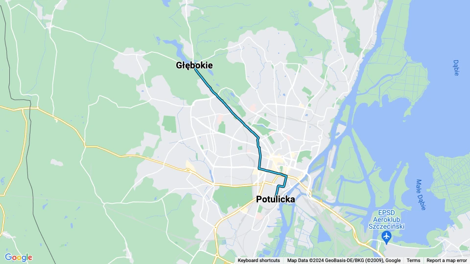 Szczecin tram line 9: Potulicka - Głębokie route map
