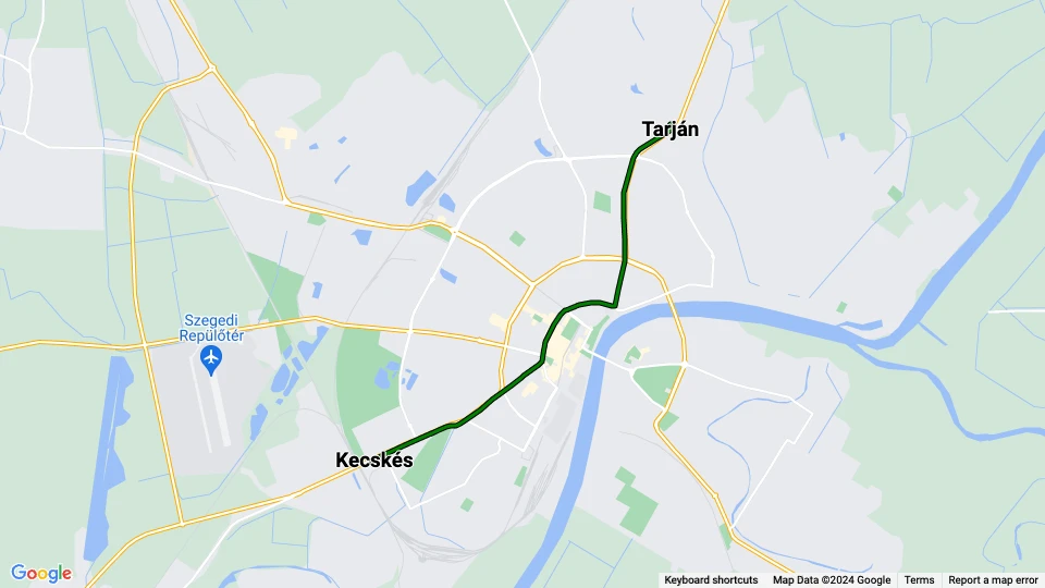 Szeged tram line 4: Tarján - Kecskés route map